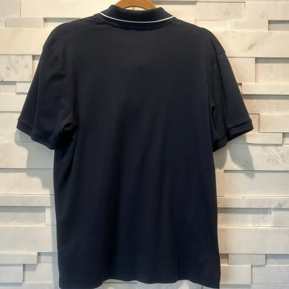 PATRICK ASSARAF Merino Lightweight Open Short Sleeve Knit Polo Depth Navy Blue M
